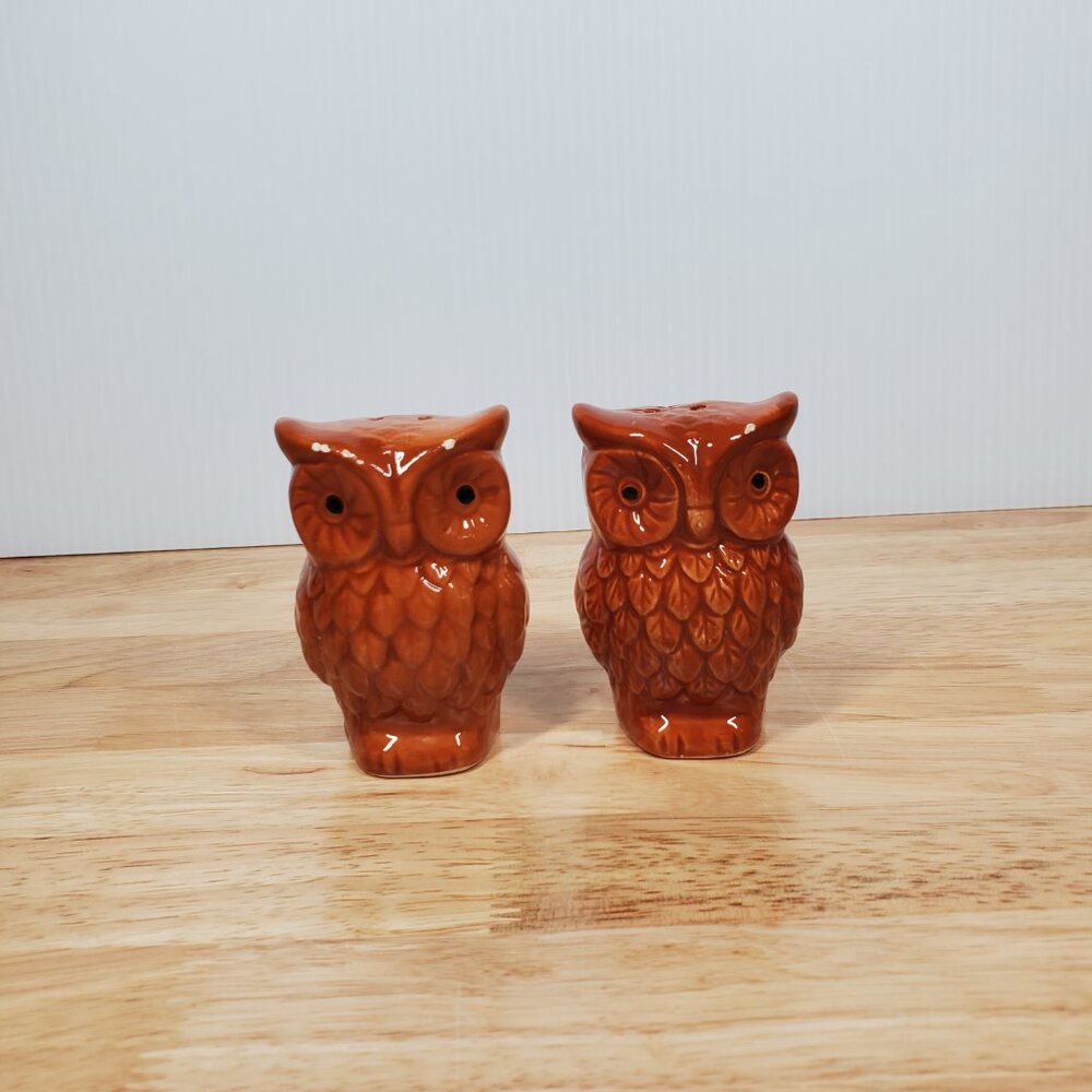 Owl S&P Shaker 2 Piece set Including corks, Ceramic with Brown Glaze